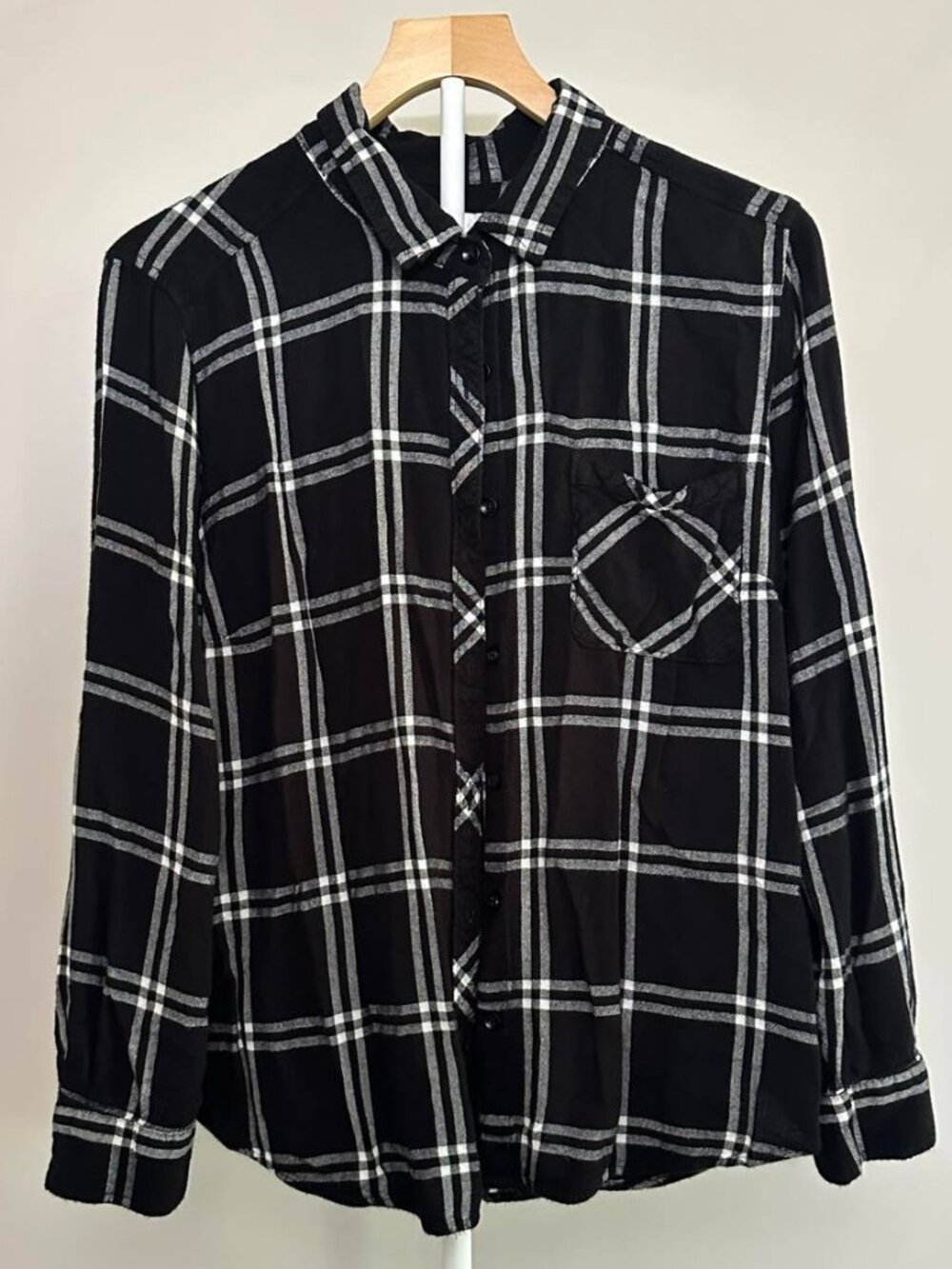 Time and Tru Rayon Plaid Shirt XXL Black White